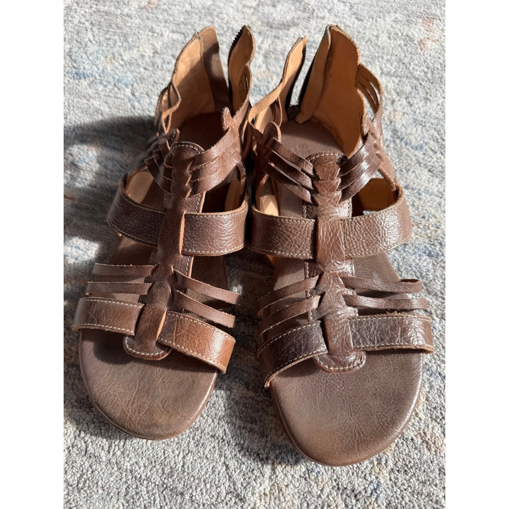 Bed Stu Women Teak Brown Leather Gladiator Woven Cage Flat Sandals Size 10